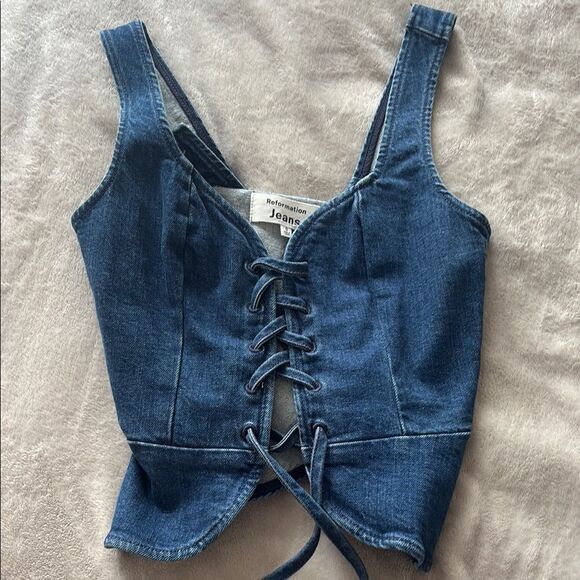 Reformation Blue Denim Corset Top size 0 - Picture 1 of 7